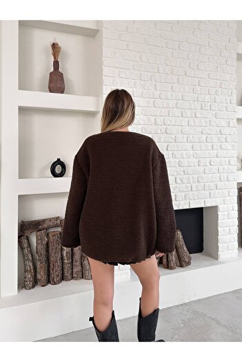 ZF BUTİK Three Button Buckle Plush Coat