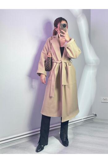 Qenz Cream Colored Belted Cashew Coat