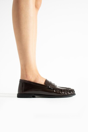diclepolat Lucy Women's Brown Patent Leather Loafer with Saddle Detail Comfortable Casual Shoes