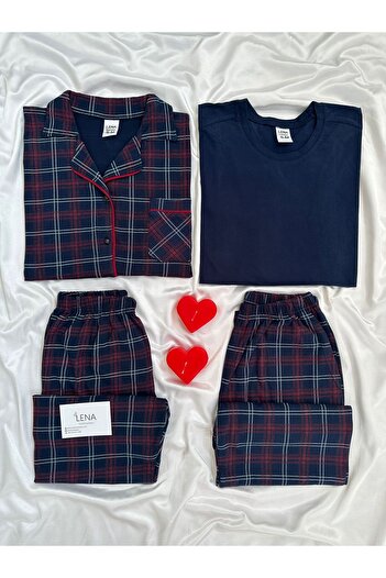 Lena Homewears Daily Comfortable Cotton Lover Couple Long Sleeve Pajama Set (Set of 2)