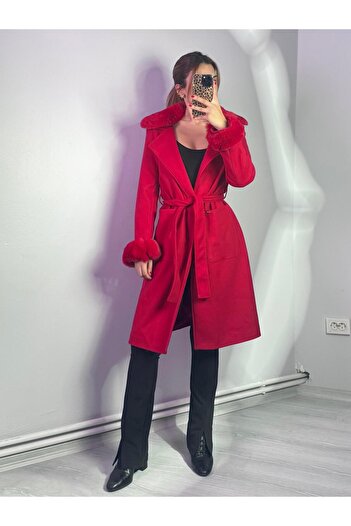 Lusenta Fur Collar Coat -Red