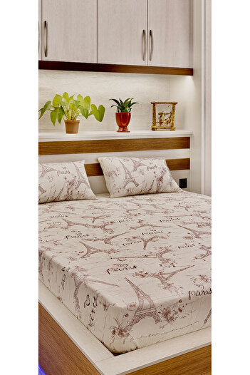 Felina Home Battal Size Cotton Burgundy Eiffel Fitted Sheet Set/2 Pillowcases