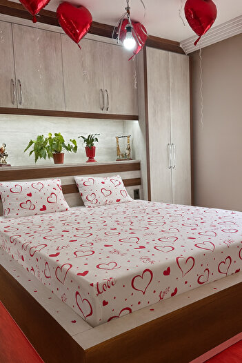 Felina Home Double King Size Cotton Fitted Sheet Set with Signature Heart Written Pointed Detail