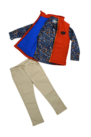 Casabony 3-Piece Set Anorak Vest & Shirt & Gabardine Trousers for Boys