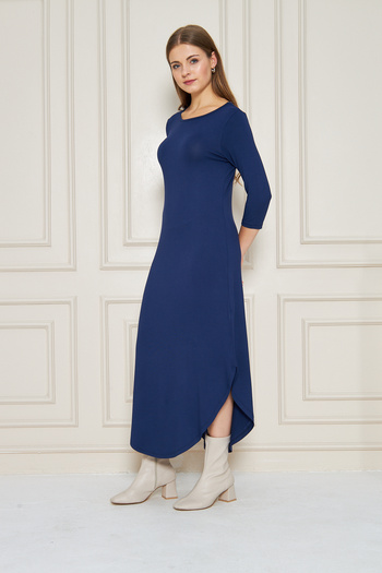 ESPİNA Women's Long Sleeve Etegi Oval Slit Midi Dress