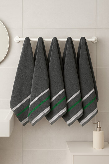 Benetton Home 5 Pieces Bath Towel Hand Face Body Dark Gray 100% Cotton 30X50 cm Face Towel