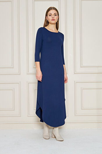 ESPİNA Women's Long Sleeve Etegi Oval Slit Midi Dress