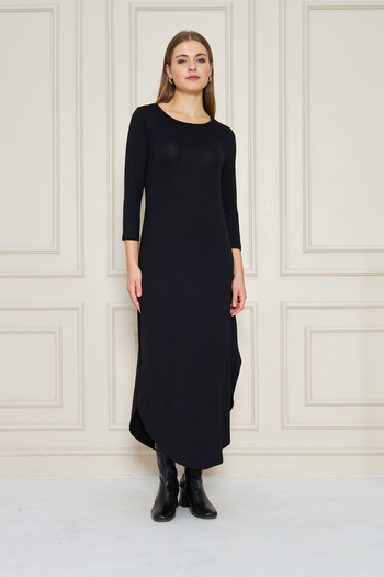 ESPİNA Women's Long Sleeve Etegi Oval Slit Midi Dress