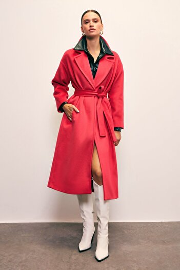 Sateen Belted Shabby Coat - Fuchsia