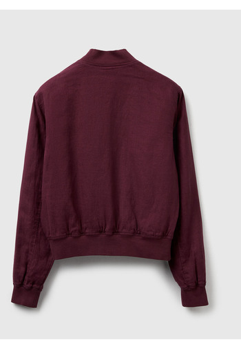 United Colors of Benetton Women's Plum 100% Linen Bomber Jacket