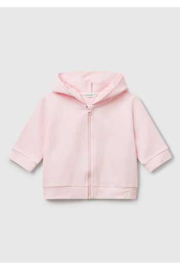 United Colors of Benetton Baby Pink Logo Label Zippered Eared Hooded Sweatshirt