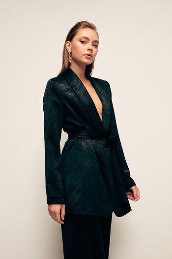 Sateen Black Long Belted Jacket