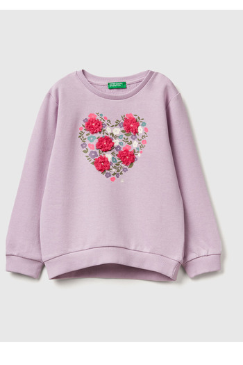 United Colors of Benetton Girl's Lilac Graphic Printed Ribbed Regular Fit Sweatshirt