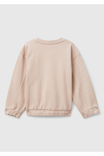 United Colors of Benetton Girl's Dusty Pink Regular Fit Sweatshirt with Stitching Detail and Heart Patch Pockets