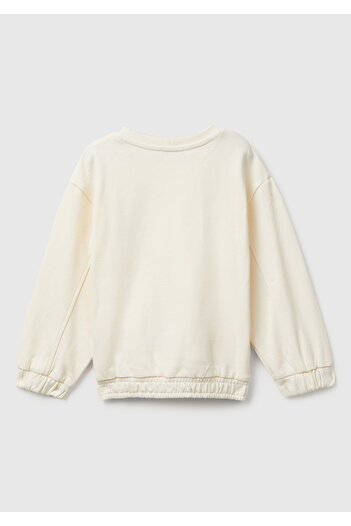 United Colors of Benetton Girl's ecru stitch detailed heart patch pocket regular fit sweatshirt