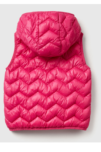United Colors of Benetton Girl's Pink Glitter Logo Embroidered Hooded Vest