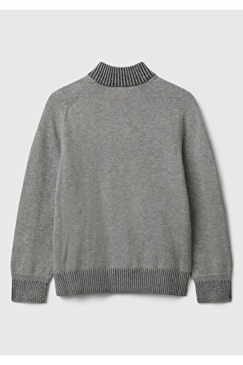United Colors of Benetton Boy's Gray Melange Zippered Cardigan with Ribbed Detail