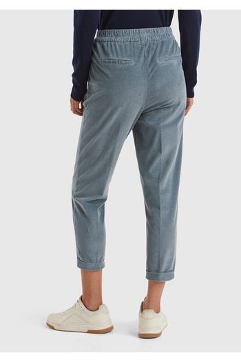 United Colors of Benetton Women's Dark Blue Velvet Trousers with Elastic Waist