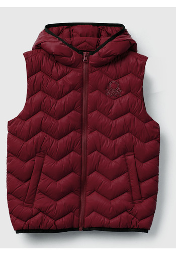 United Colors of Benetton Boy's Burgundy Logo Detailed Hooded Vest