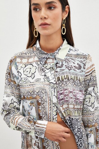 Sateen Cămașă cu model clasic - Camel