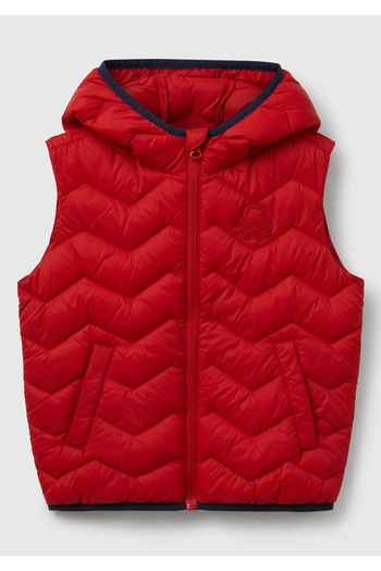United Colors of Benetton Boy's Red Logo Detailed Hooded Vest