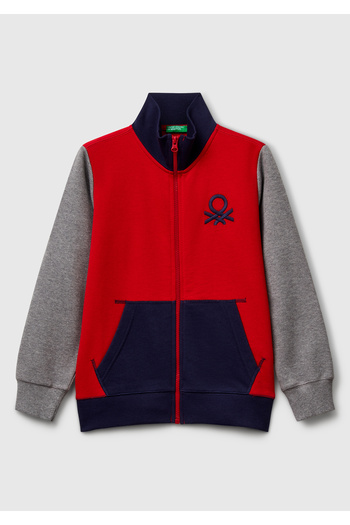 United Colors of Benetton Boy's Red-Grey Logo Sweatshirt