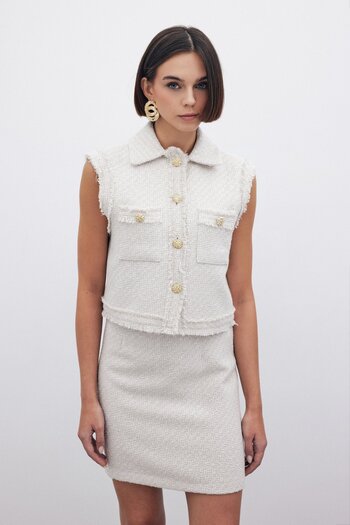 Sateen Silvery Tweed Vest - Stone