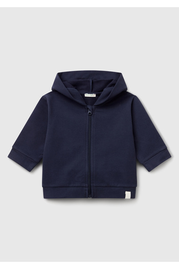 United Colors of Benetton Baby Navy Blue Logo Label Zippered Hooded Sweatshirt with Ears