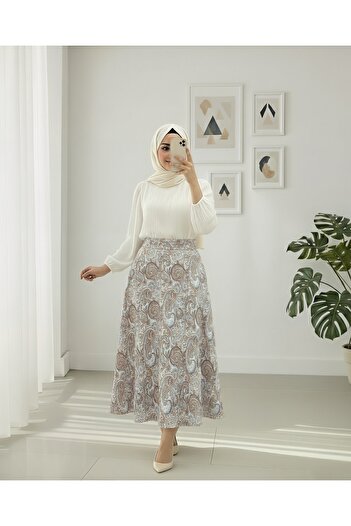 Modamorfo Elastic Waist Ethnic Pattern Flared Skirt - Tile