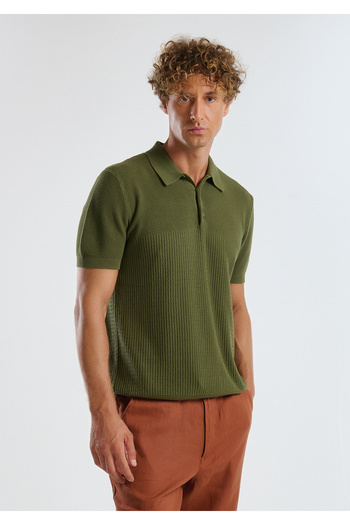 United Colors of Benetton Men's Khaki 100% Cotton Regular Fit Knitwear Polo T-Shirt