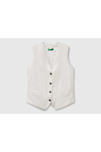 United Colors of Benetton Vestă albă cu decolteu în V din amestec de Liyosel pentru femei