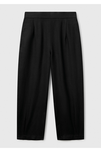 United Colors of Benetton Women's Black 100% Linen Elastic Back Waist Tight Leg Relax Fit Trousers