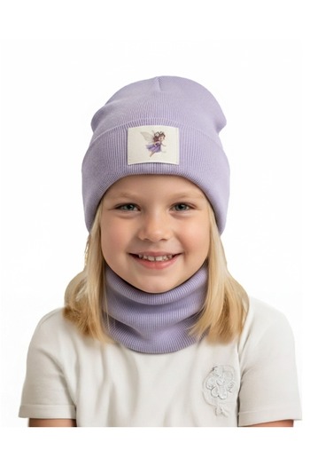 anna sofie Lilac (1-5 YEARS) Ribbed 100% Cotton Beanie Neck Collar Set (LACEMENT PRICE)