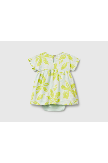 United Colors of Benetton Baby Water Green All over Patterned Kimono Sleeve Bodysuit Dress