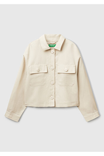 United Colors of Benetton Women's Stone Color Linen Blend Jacket