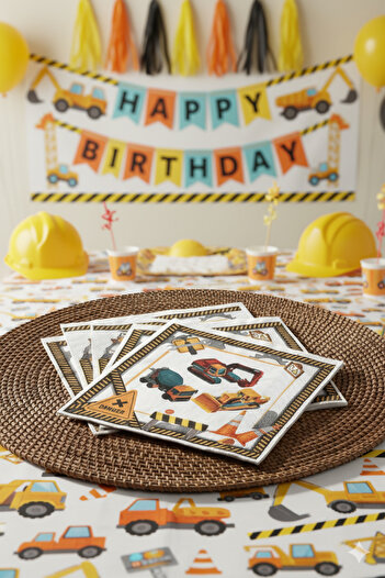 Deniz Party Store Construction Heavy Equipment Themed Paper Napkin 33x33 Cm 16 Pieces