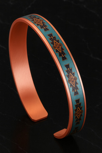 OSMANLI GÜMÜŞ Women's Copper Bracelet Ring Set - Lux Model Special Edition Metal Box and Quartz Stone