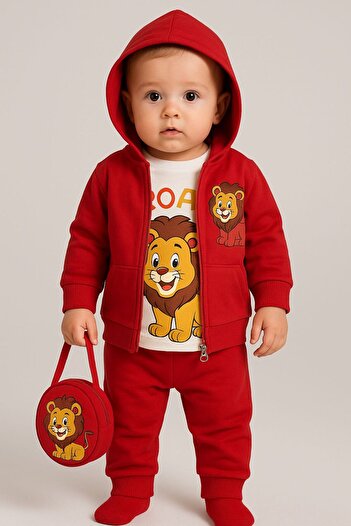 STEEL BABY BABY BOY CARDIGAN WITH BAG LION MODEL 4 PIECES COMFORTABLE SET