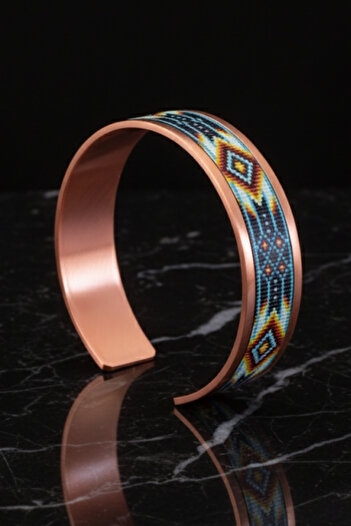 OSMANLI GÜMÜŞ Women's Copper Bracelet Ring Set - Polka Model Special Edition Metal Box and Quartz Stone