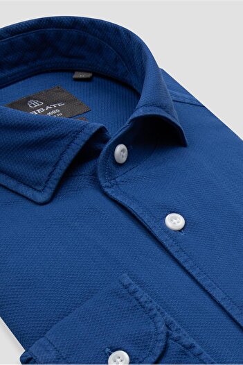 Abbate Antonio Armür Cotton Comfort Fit Navy Blue Mostra Collar Men's Plain Shirt