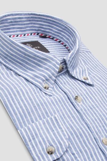 Abbate Sorento Linen Linen Comfort Fit Dark Blue Button Collar Men's Striped Shirt