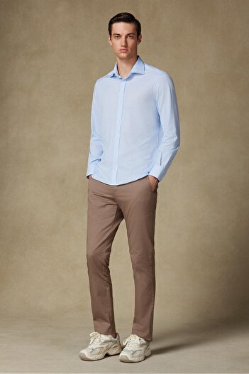 Abbate Ανδρικό πουκάμισο με σχέδιο Florence Jersey Cotton Blend Comfort Fit Ανοιχτό μπλε κλασικό γιακά
