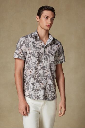Abbate Vento Poplin Cotton Comfort Fit Black Classic Collar Men's Printed Shirt