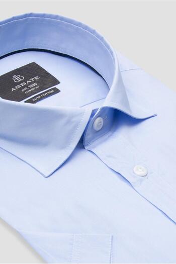 Abbate Vento Poplin Cotton Comfort Fit Blue Classic Collar Men's Plain Shirt