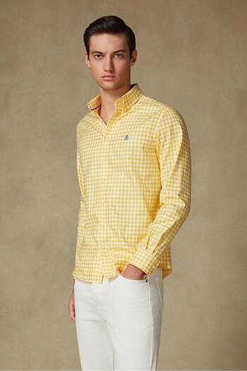Abbate Lusso Twill Cotton Comfort Fit Yellow Button Collar Men's Checkered Shirt