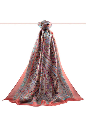 Vissona 100% Silk Etro Patterned Orange Colored 92X210 Shawl