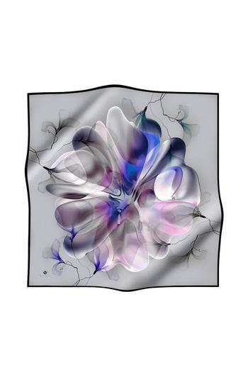 Vissona 100% twill silk large floral patterned gray - s Cobalt color 90x90 scarf sewing method: hand sewn