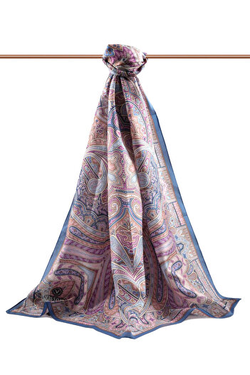 Vissona 100% Silk Etro Patterned Saks - Pink Colored 92X210 Shawl