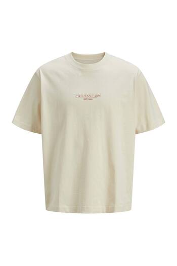 Jack & Jones Ανδρικό μπλουζάκι κρέμας Islington Branding ( 12273157 -ANW)