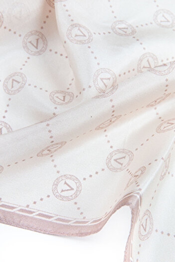 Vissona 100% silk v logo patterned beige colored 90x210 shawl